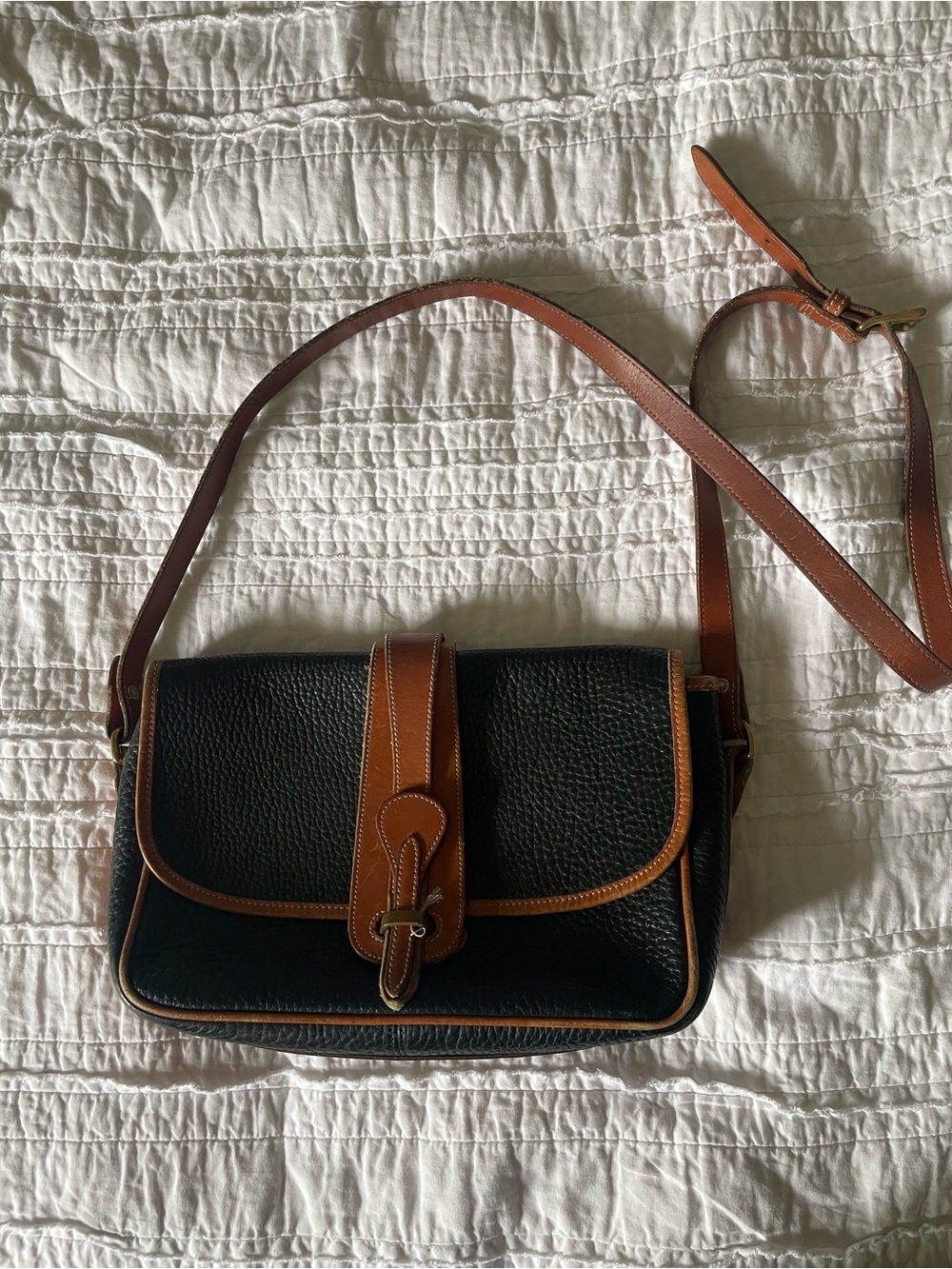 Dooney & Bourke Black Pebbled Leather Crossbody with Brown Trim